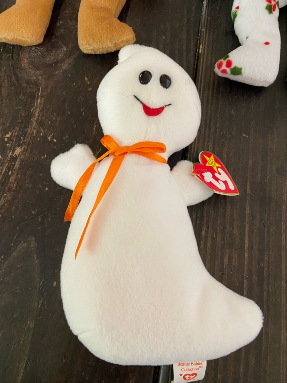 Ty Spooky White Ghost Beanie Baby Plush with Orange Ribbon - Picture 6 of 16